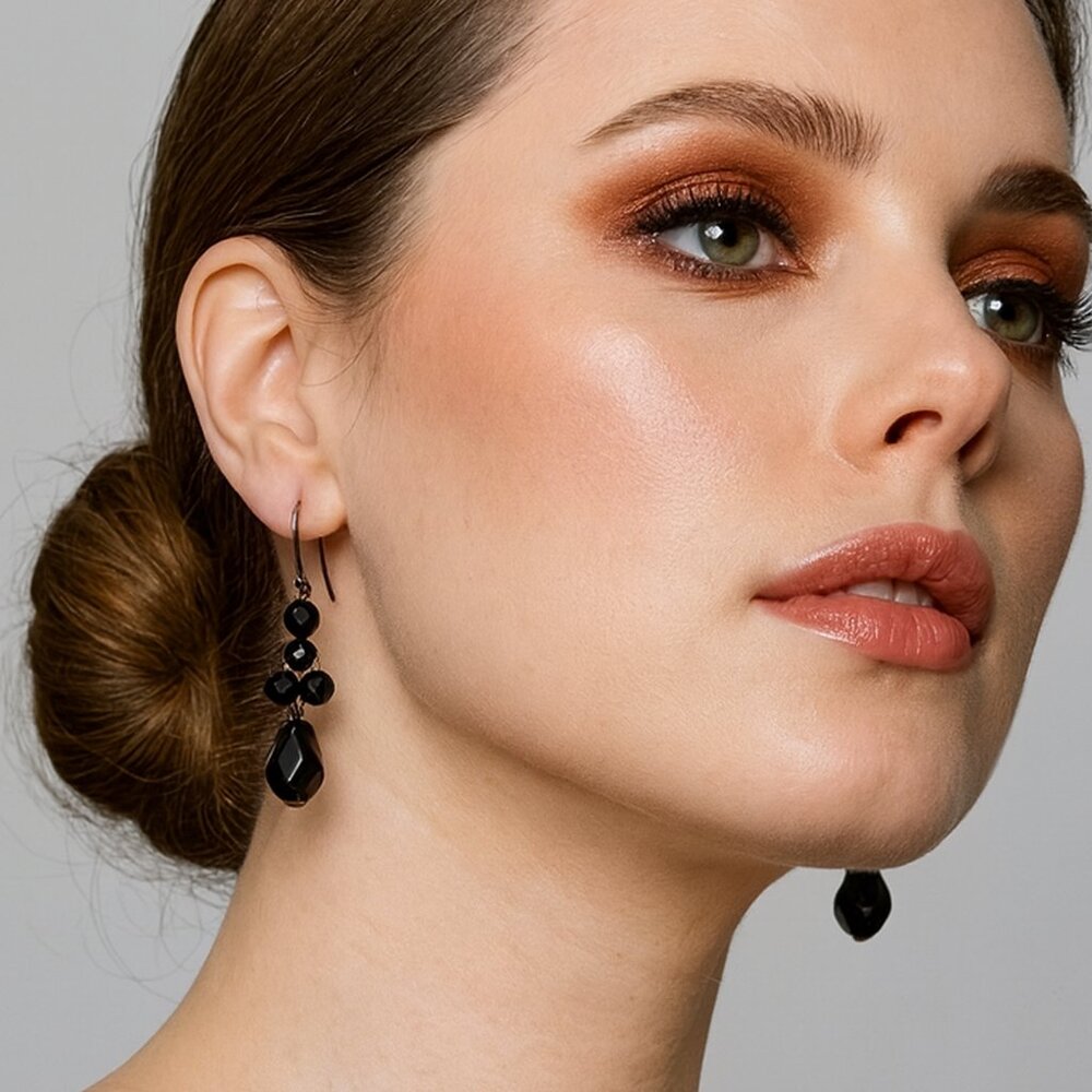Liz &‎ Co Faceted Black Bead Dangle Earrings